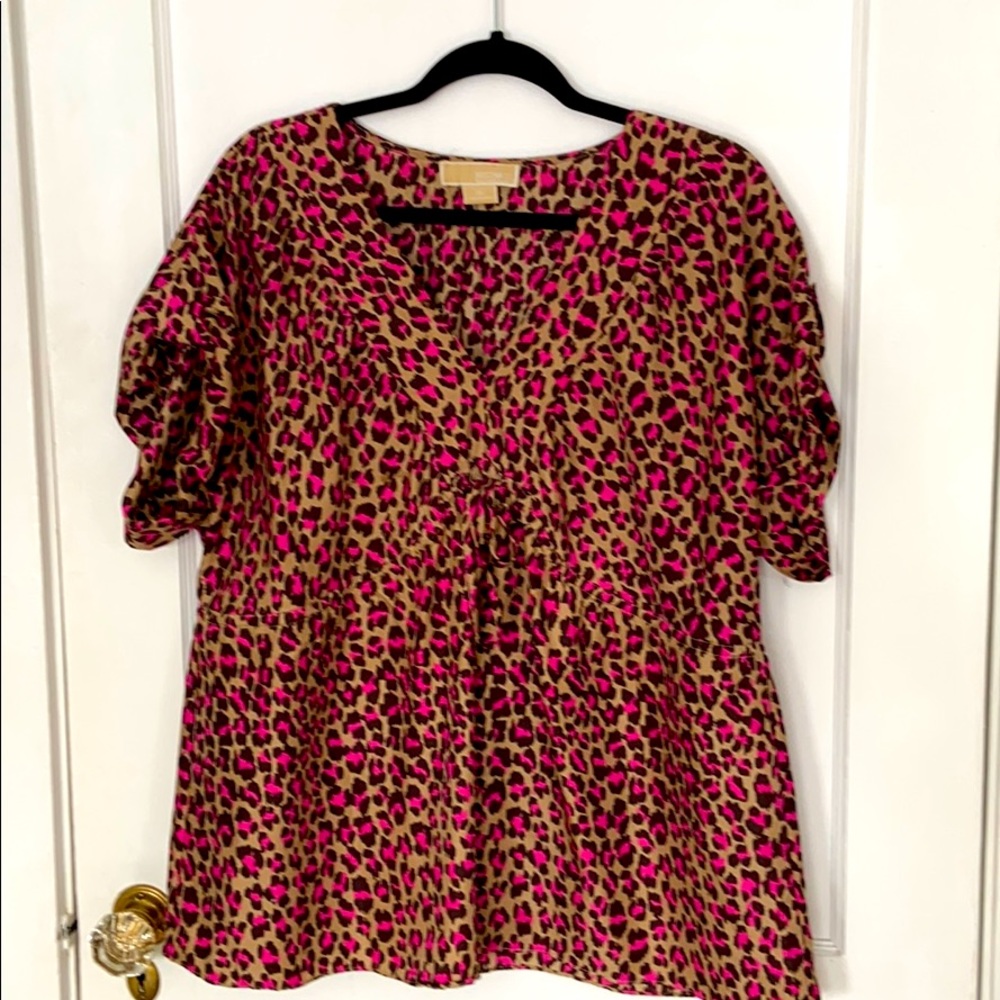 100% Silk MK top Pink Leopard